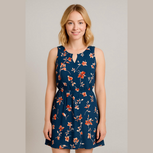 41 Hawthorn Blue Floral Midi Dress Sleeveless Elastic Waist S NWT